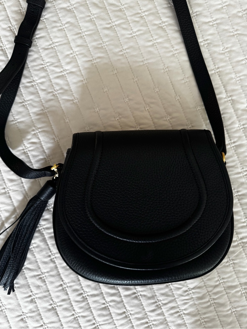 GiGi New York Black Pebbled Leather Crossbody Saddle Bag with Tassel